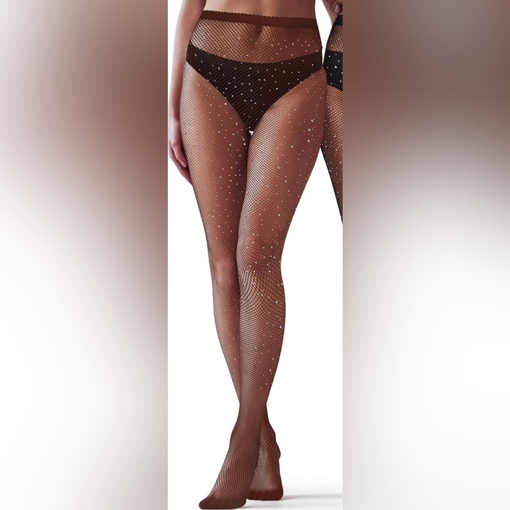 Rhinestone Fishnet Tights - Black Sparkle